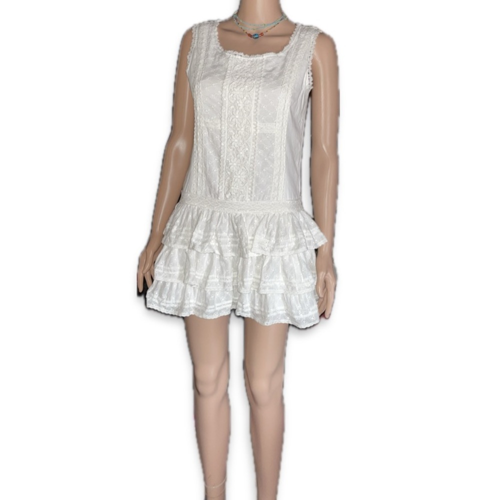 Eyelet Ruffled Tiered Sundress with Scoop Neck